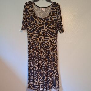 LuLaRoe Black and Tan Geometric Midi Dress